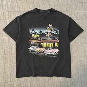 Als Burger Drive In Classic Car‎ T Shirt Men's XL Black Graphic Tee Distressed
